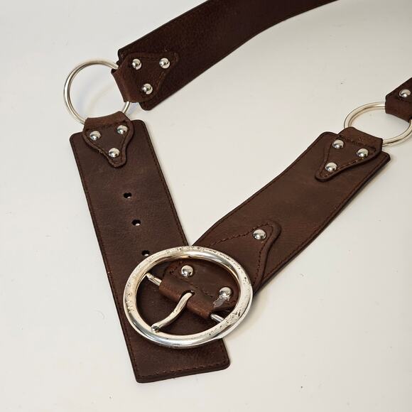 Michael Kors textured brown leather belt with silver-toned hardware Sz. L main image 4